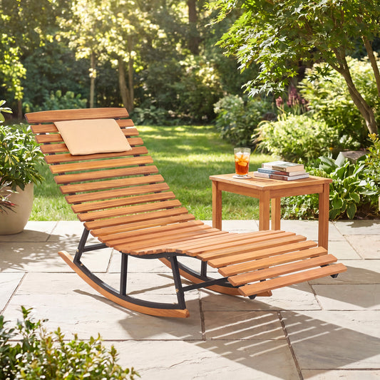Folding Eucalyptus Outdoor Patio Lounge Chair, Red Outdoor Chaise Lounges Red at Gallery Canada