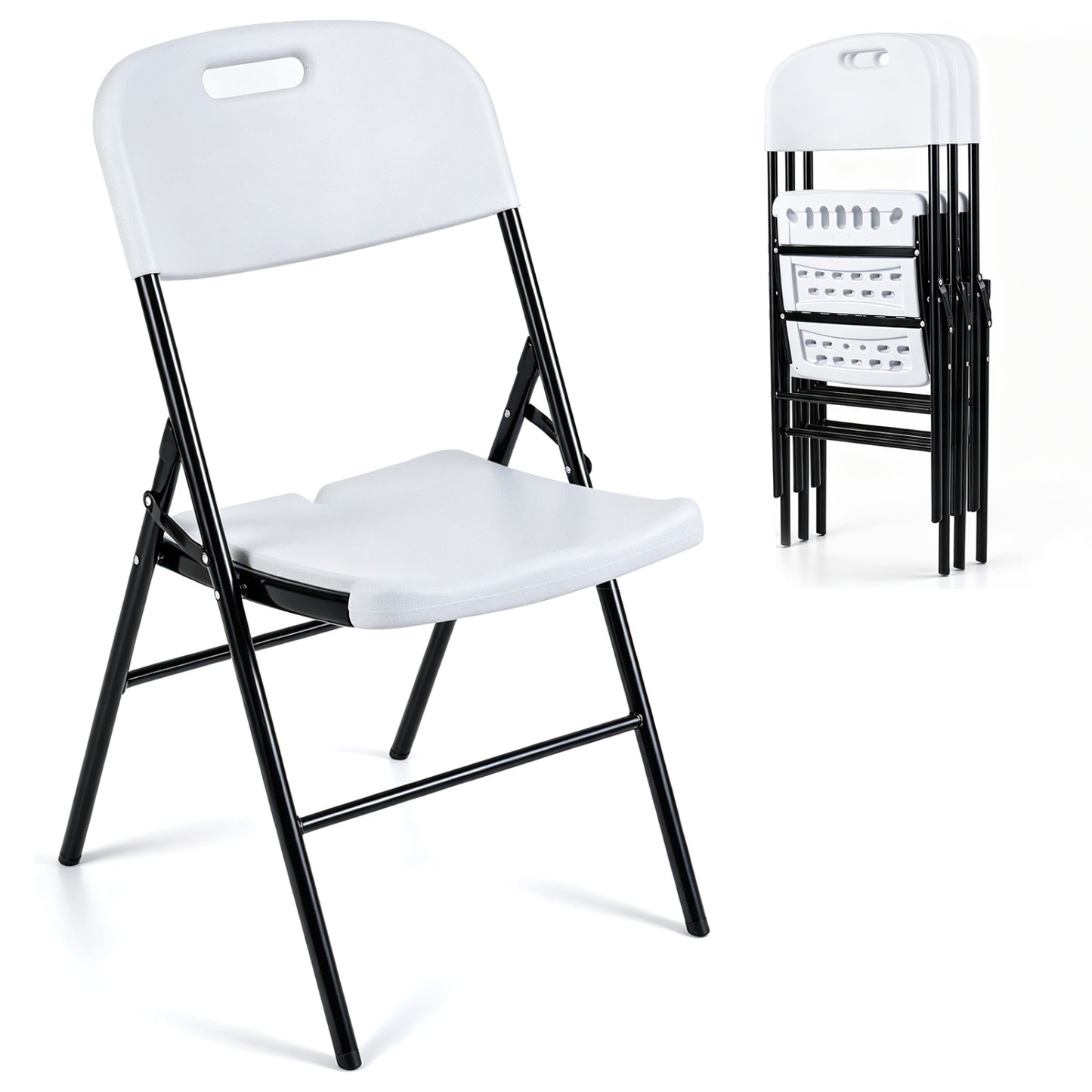 Chaises pliantes en plastique, lot de 4, capacité de 330 livres, blanc