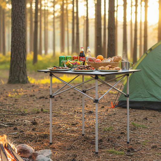Folding Roll-up Camping Table with Metal Legs, Silver Camping Furniture Silver at Gallery Canada