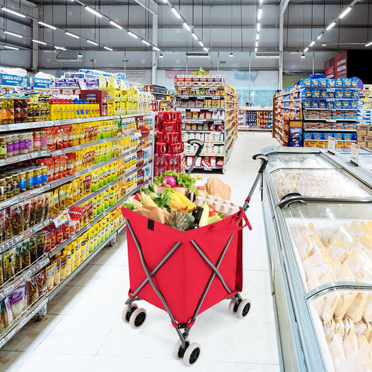 Folding Shopping Utility Cart with Water-Resistant Removable Canvas Bag, Red Kitchen Red at Gallery Canada