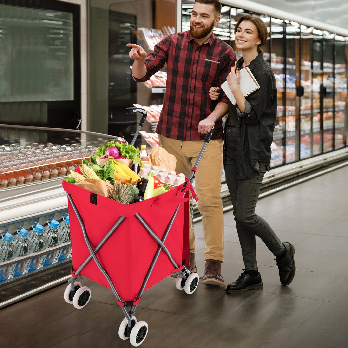 Folding Shopping Utility Cart with Water-Resistant Removable Canvas Bag, Red Kitchen at Gallery Canada