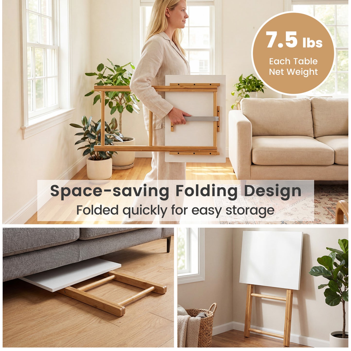 Folding TV Tray Tables Set of 2 for Small Spaces Bedroom and Living Room, White End & Side Tables at Gallery Canada
