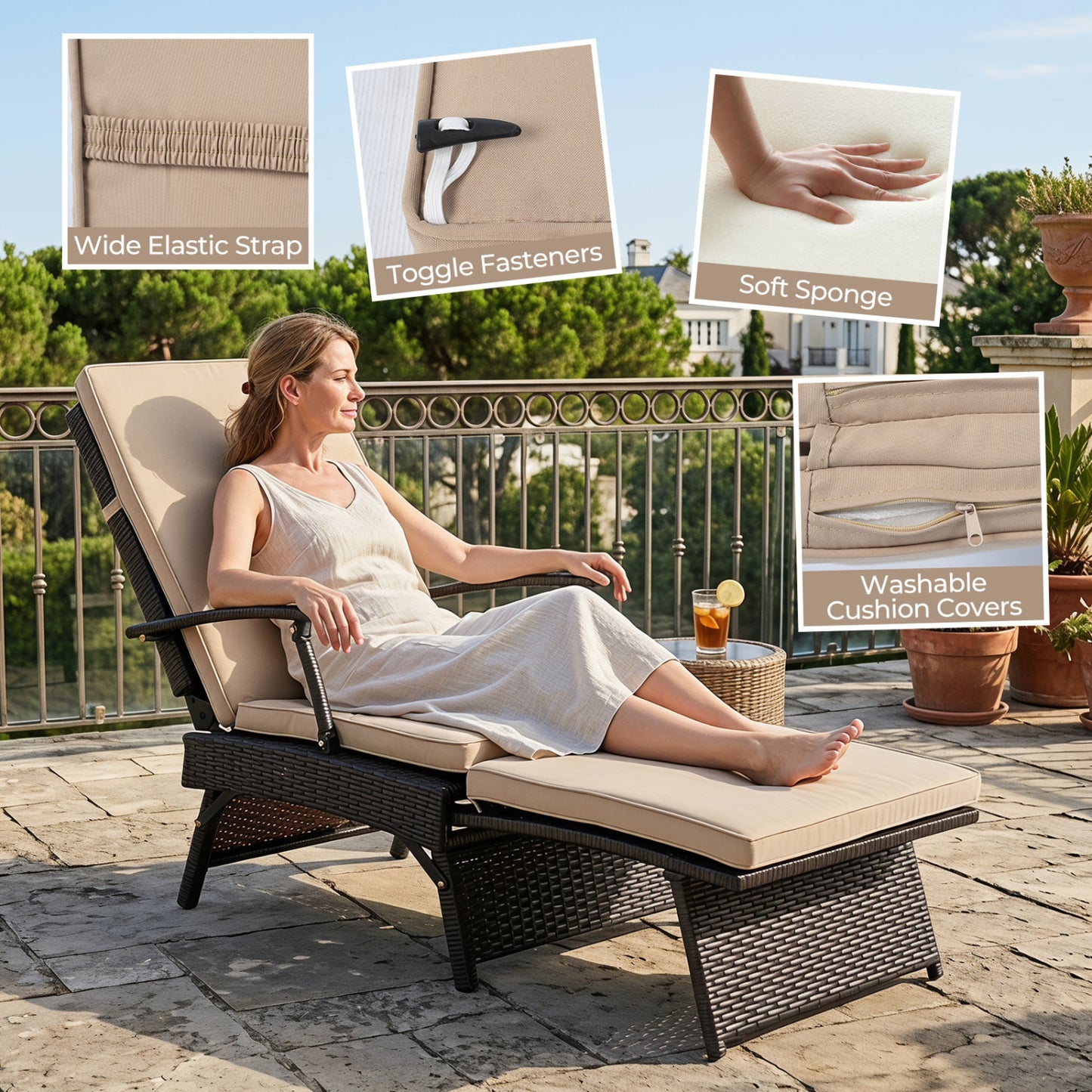 Folding Wicker Chaise Lounge With Ottoman, Brown Outdoor Chaise Lounges at Gallery Canada