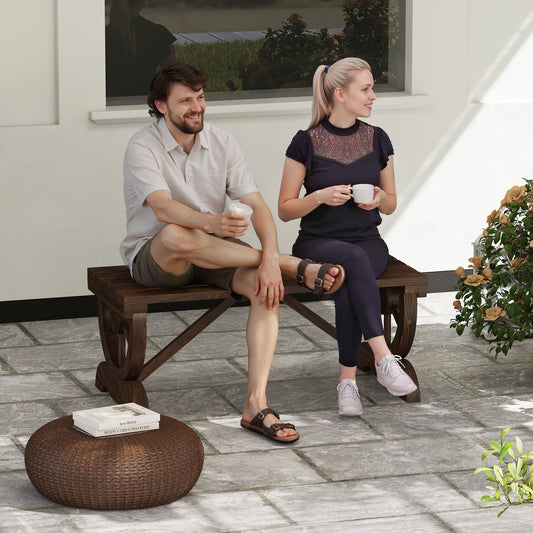 Rustic Wood Wheel Outdoor Garden Bench, 2-Person, Brown Outdoor Benches Brown at Gallery Canada