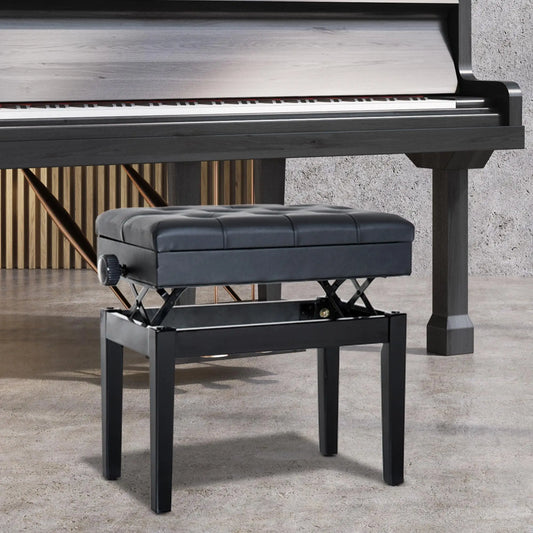Adjustable Piano Bench, Storage, Soft PU Leather Padded, Black Piano Benches Black at Gallery Canada