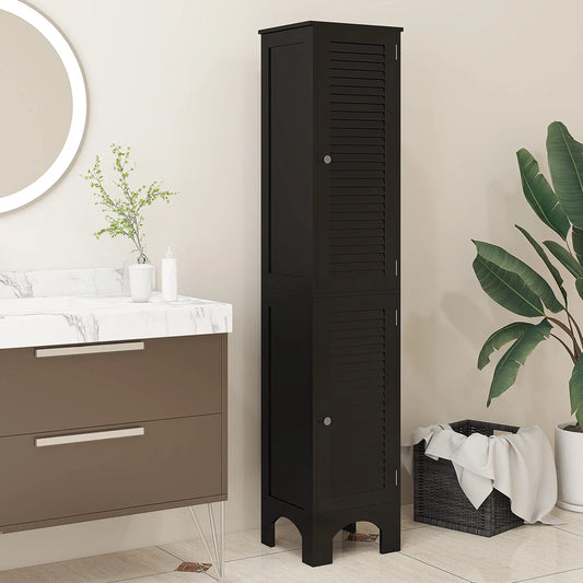Narrow Tall Bathroom Storage Cabinet with Shelves, Doors, Black Bathroom Cabinets Black at Gallery Canada