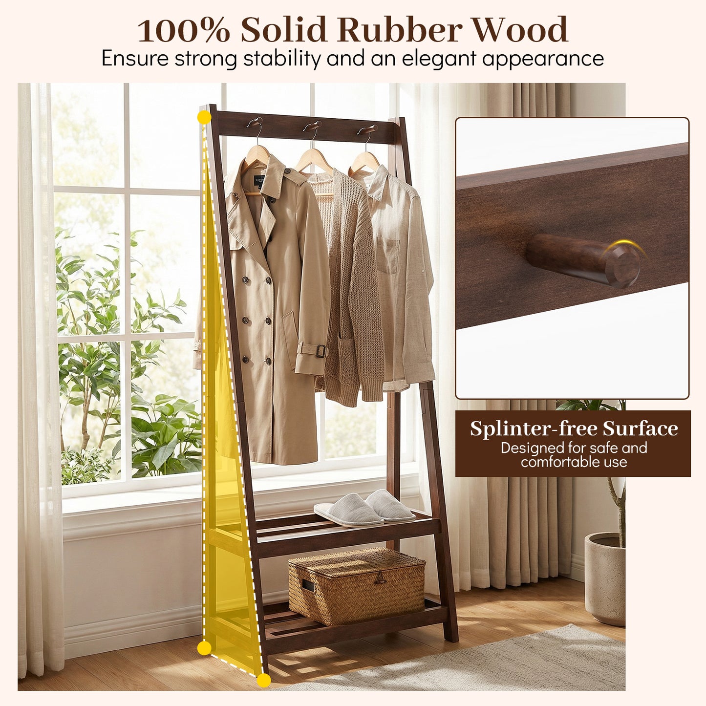 Freestanding Clothes Rack with 3 Hooks and 2 Shelves, Walnut Coat Racks & Hall Trees at Gallery Canada