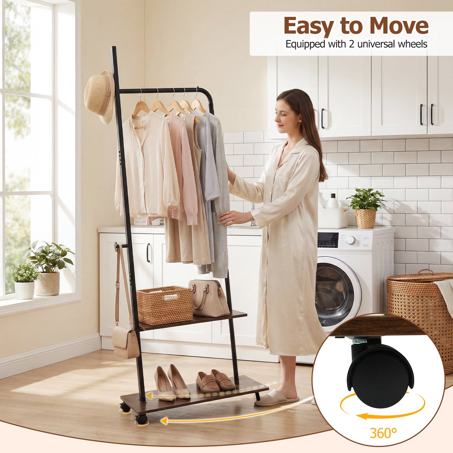 Freestanding Clothing Rack With Wheels, Storage Shelves, Brown Clothing & Closet Storage at Gallery Canada