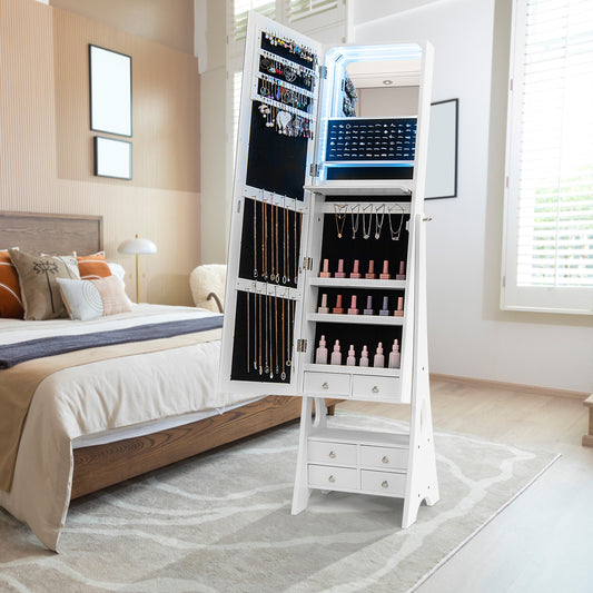 Freestanding Full Length LED Jewelry Armoire, 6 Drawers, White Jewelry Armoires White at Gallery Canada