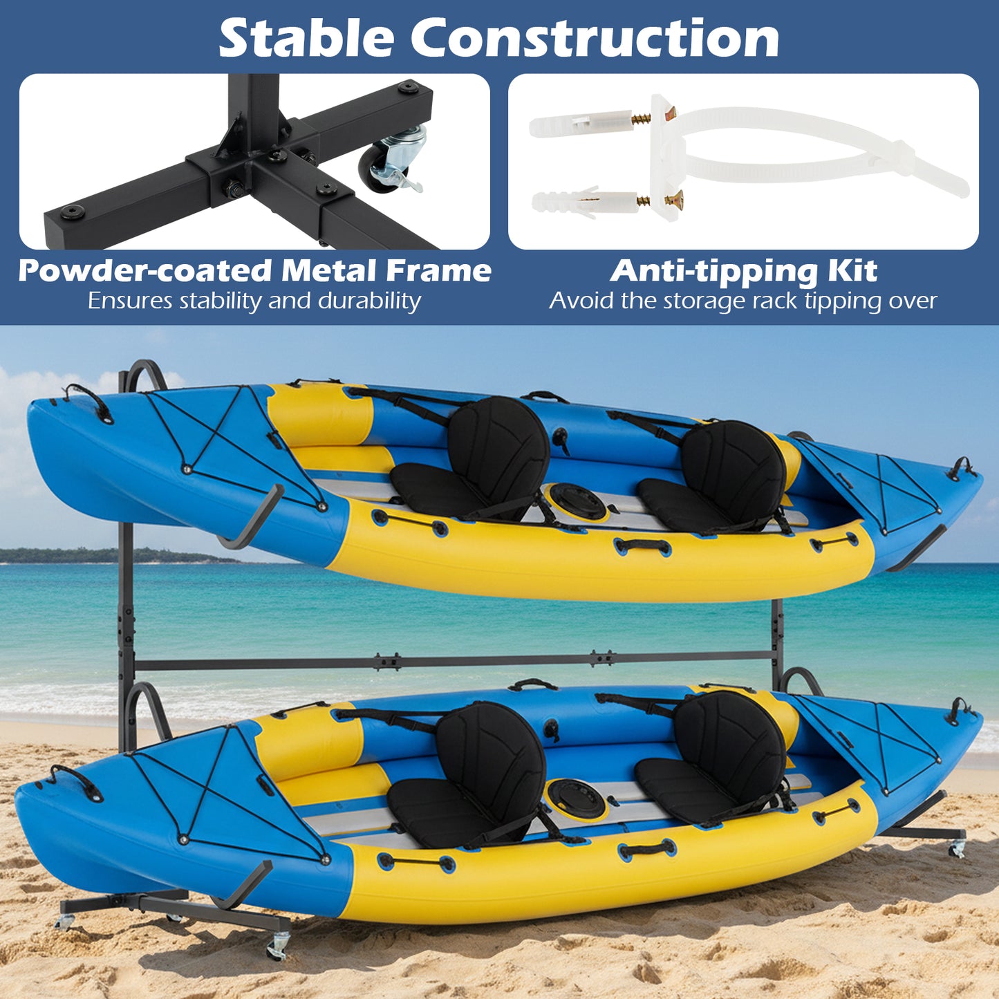 Freestanding Kayak Storage Rack with 6 Lockable Wheels, Black Surfing at Gallery Canada