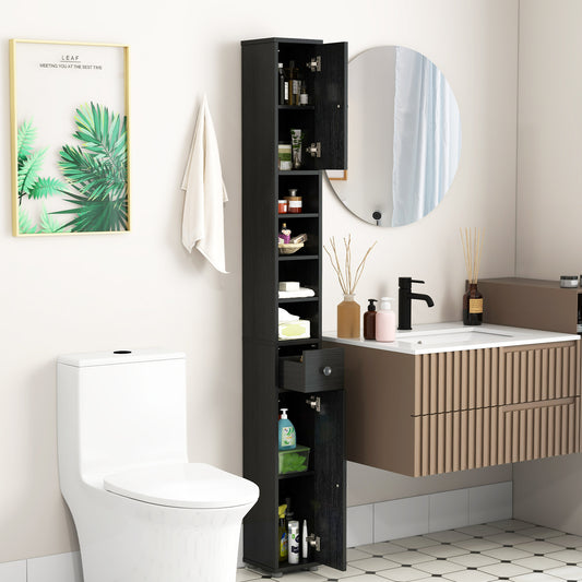 Slim Bathroom Cabinet With Drawer, Adjustable Shelves, Black Floor Cabinets Black at Gallery Canada