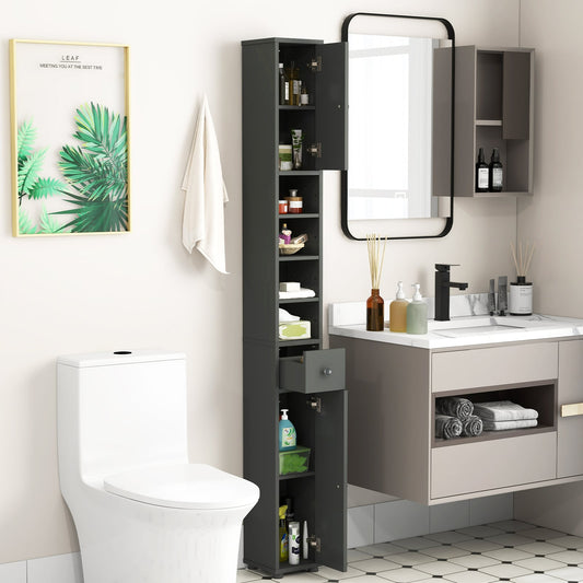 Slim Bathroom Cabinet With Drawer, Adjustable Shelves, Gray Floor Cabinets Gray at Gallery Canada