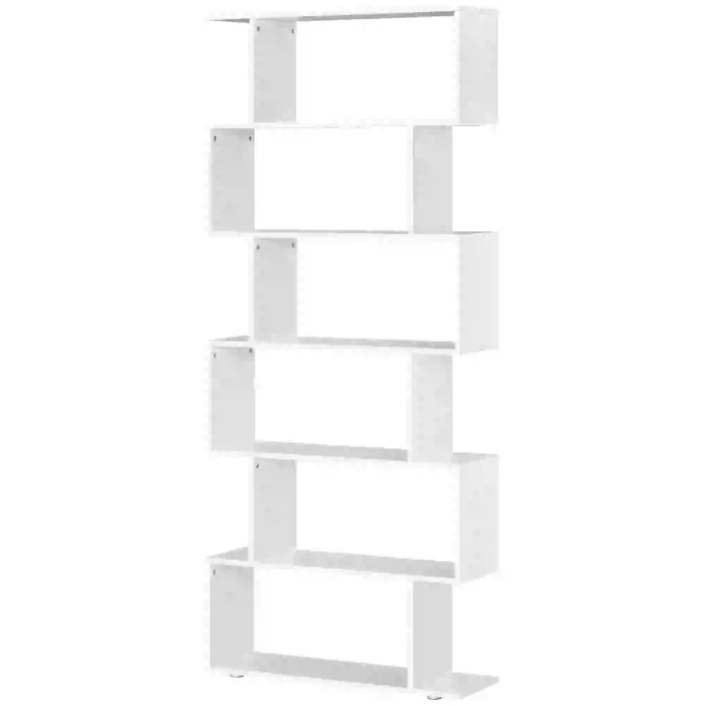 76" 6-Tier Geometric Wooden Bookcase, S Shaped Storage Shelf, White Display Bookshelves at Gallery Canada