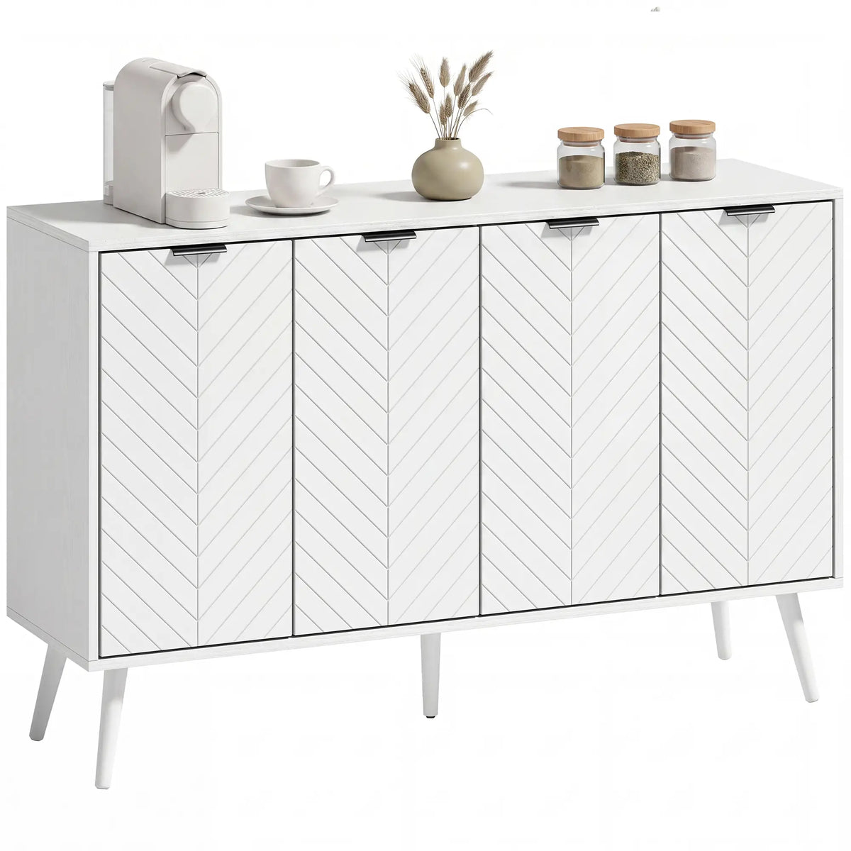 Modern Sideboard and Buffet, Dining Room Cabinet with Adjustable Shelves and 4 Doors, White Storage Cabinets at Gallery Canada