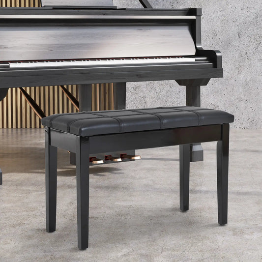 Classic Piano Bench, PU Leather, Rubber Wood Legs, Black Piano Benches Black at Gallery Canada