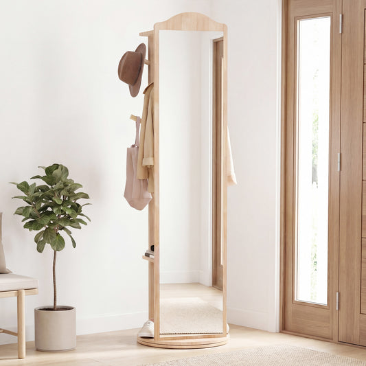 Full Length Mirror Coat Rack, Storage Shelves, Hooks, Natural Coat Racks & Hall Trees Natural at Gallery Canada