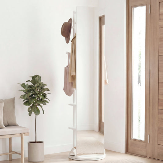 Full Length Mirror Coat Rack, Swivel Floor Mirror, White Coat Racks & Hall Trees White at Gallery Canada