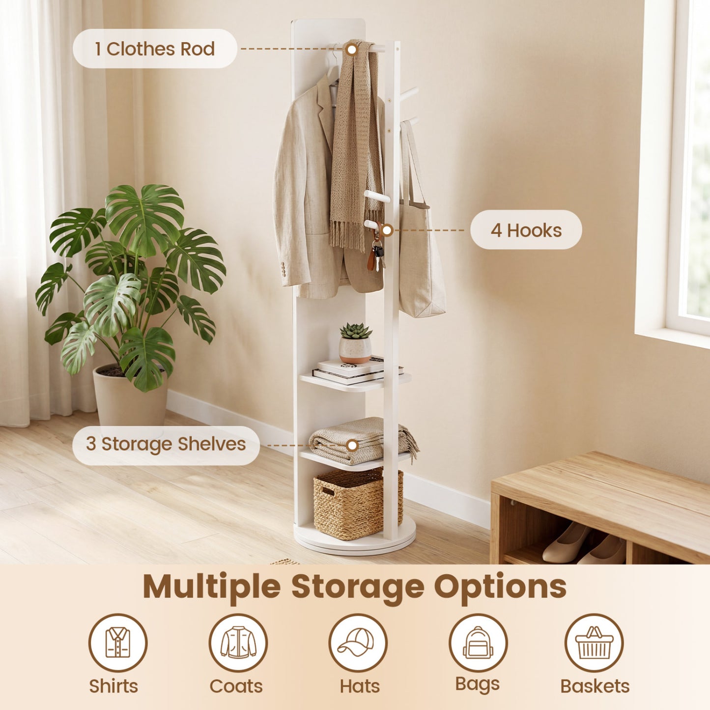 Full Length Mirror Coat Rack, Swivel Floor Mirror, White Coat Racks & Hall Trees at Gallery Canada