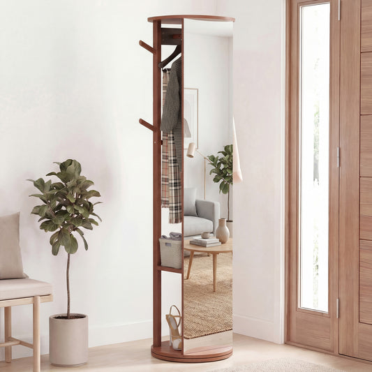 Full Length Mirror Coat Rack, Solid Wood Standing Mirror, Walnut Coat Racks & Hall Trees Walnut at Gallery Canada