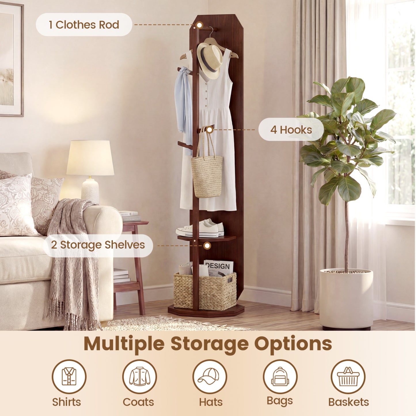 Full Length Mirror Coat Rack, Clothes Hanger, Walnut Coat Racks & Hall Trees at Gallery Canada