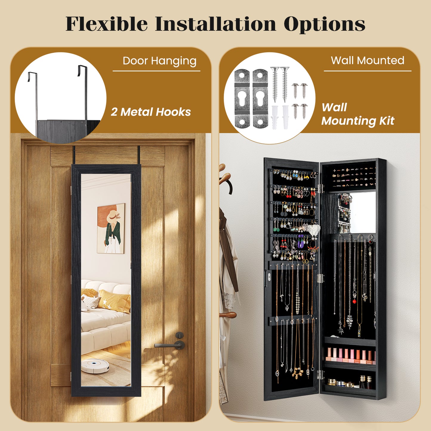 Full Length Mirror Jewelry Cabinet, Ring Slots, Necklace Hooks, Black Jewelry Armoires at Gallery Canada