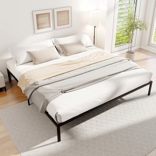 King Size Metal Bed Frame, Heavy Duty Support Slats, Black Simple Bed Frame Black at Gallery Canada