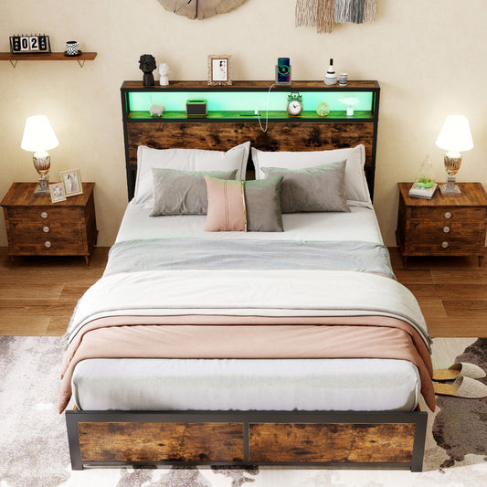 Full Queen Size LED Bed Frame, Charging Station, 4 Storage Drawers Simple Bed Frame Options at Gallery Canada