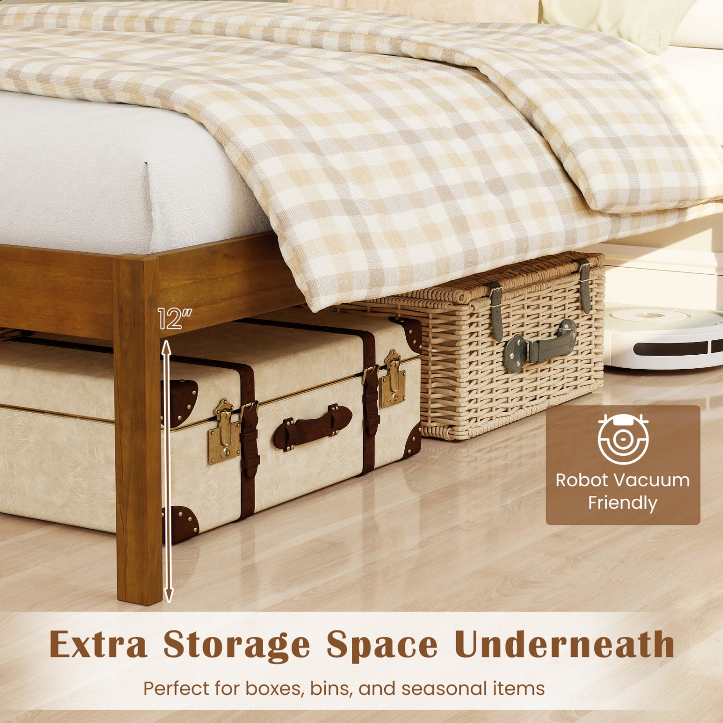 Twin Size Farmhouse Platform Bed with Headboard Simple Bed Frame at Gallery Canada