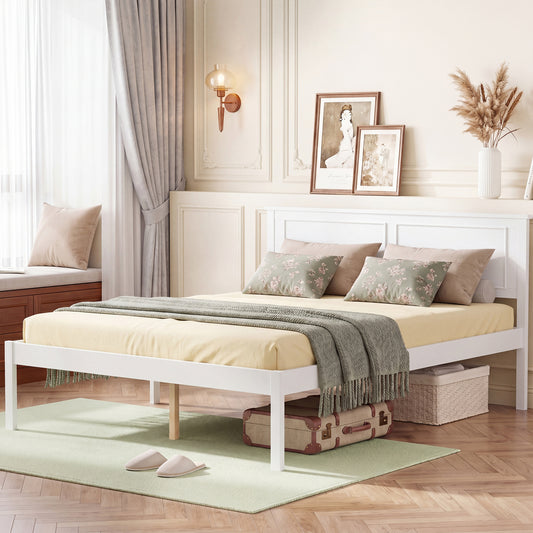 Full Size Farmhouse Wooden Platform Bed with Headboard, White Simple Bed Frame Walnut/White at Gallery Canada