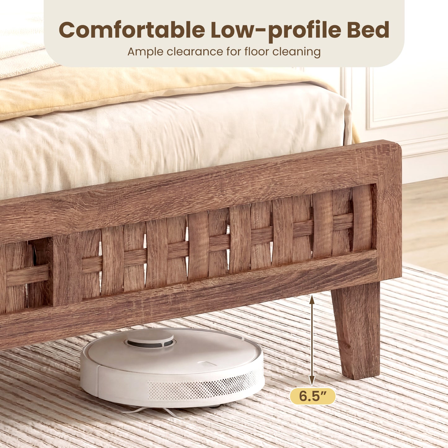 Full Size Bed Frame With Woven Headboard, Walnut Simple Bed Frame at Gallery Canada
