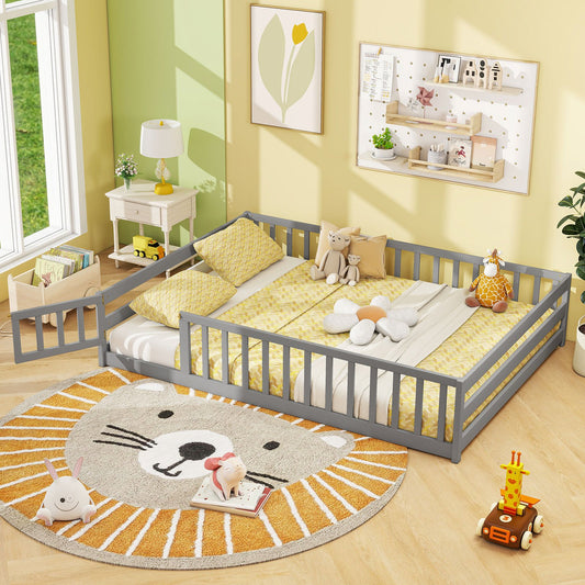Full Size Floor Bed with Full Length Safety Guardrails, Gray Toddler Beds Gray at Gallery Canada
