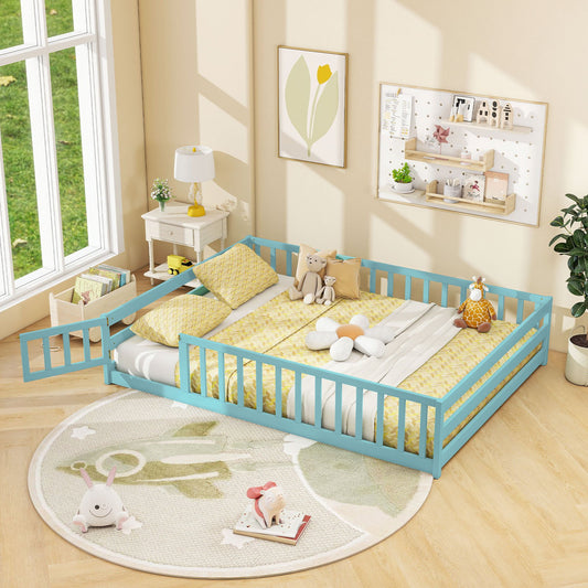 Full Size Floor Bed with Full Length Safety Guardrails, Dark Green Toddler Beds Dark Green at Gallery Canada