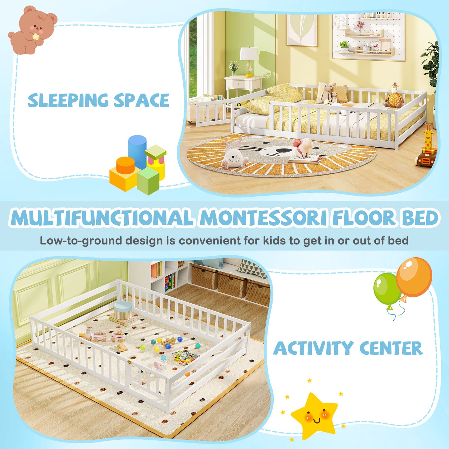 Full Size Floor Bed With Full Length Safety Guardrails, White Toddler Beds at Gallery Canada