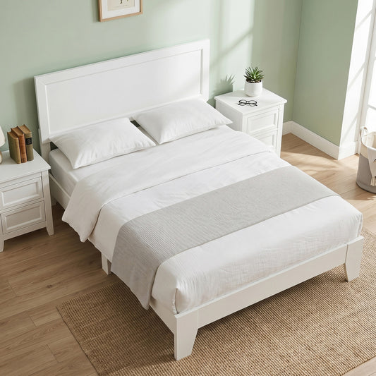 Full Size Bed Frame with Headboard Simple Bed Frame White at Gallery Canada