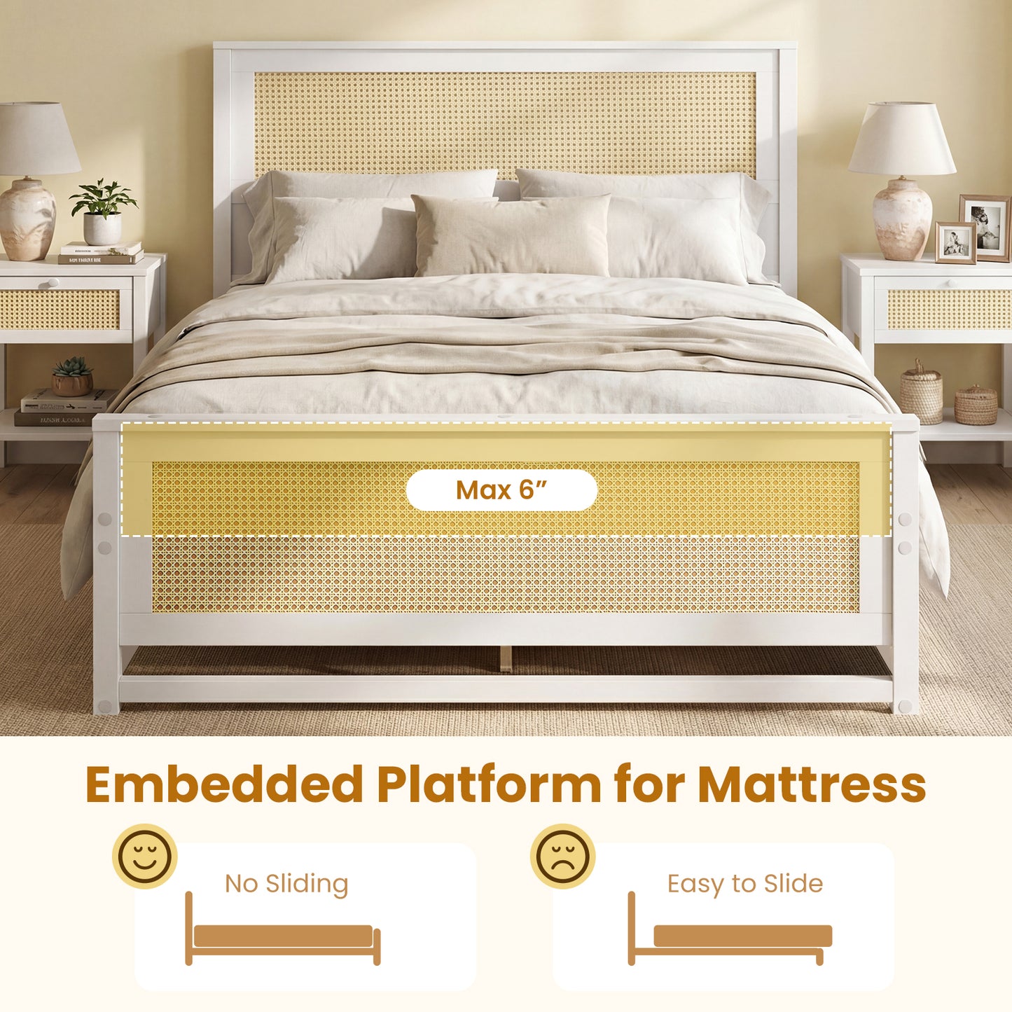 Full Size Rattan Bed Frame with Storage Drawers, White Trundle Bed Frame at Gallery Canada