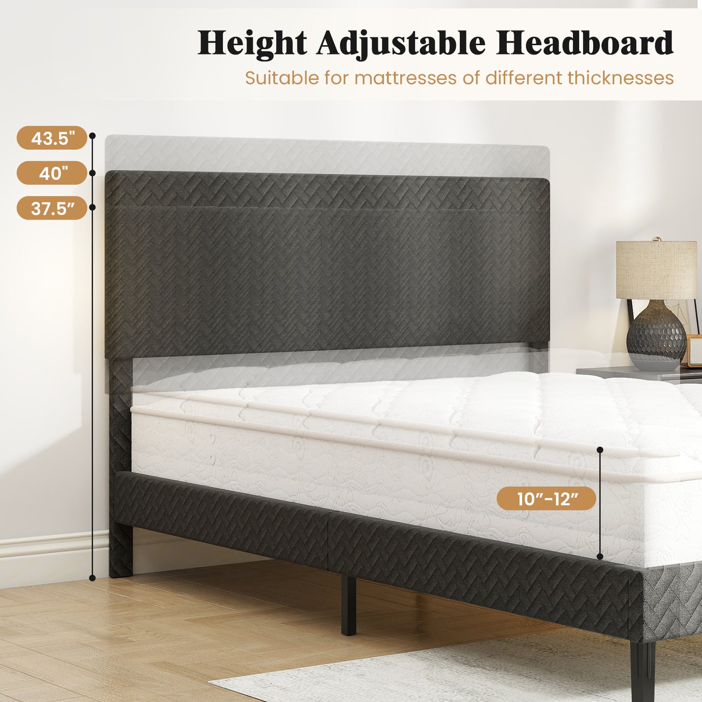 Full Size Velvet Bed Frame Upholstered Platform Bed with Chevron Headboard Gray Simple Bed Frame at Gallery Canada