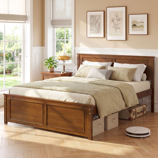 Full Size Wood Bed Frame with Headboard Simple Bed Frame Walnut at Gallery Canada