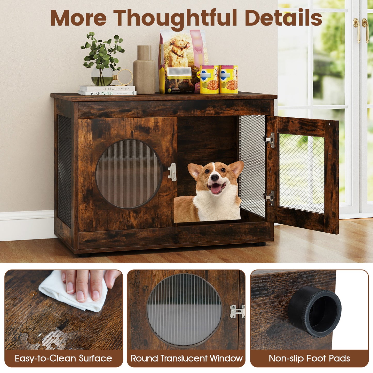 Furniture Style Dog Crate for Small and Medium Dogs with Translucent Window and Lockable Door, Rustic Brown Cat Houses at Gallery Canada