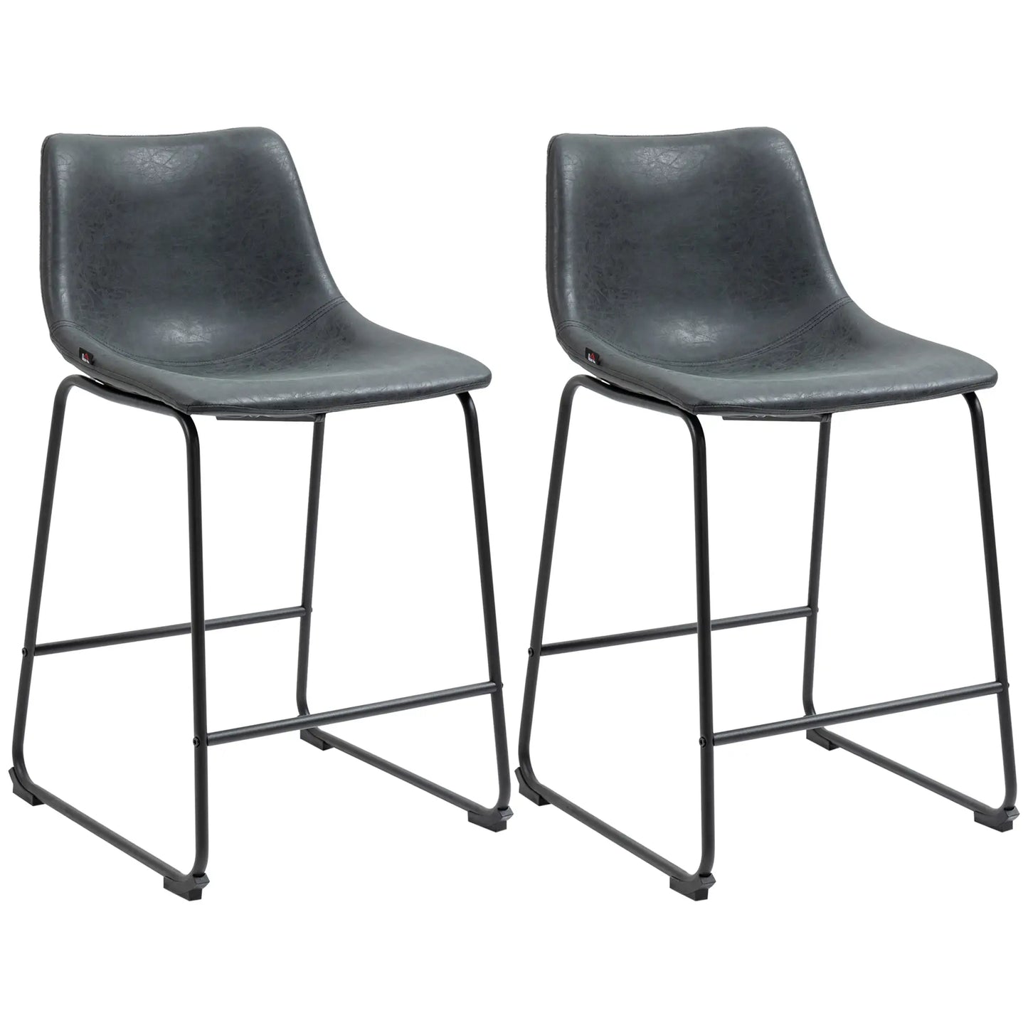 Vintage PU Leather Counter Height Bar Stools, Set of 2, Black Bar Stools at Gallery Canada