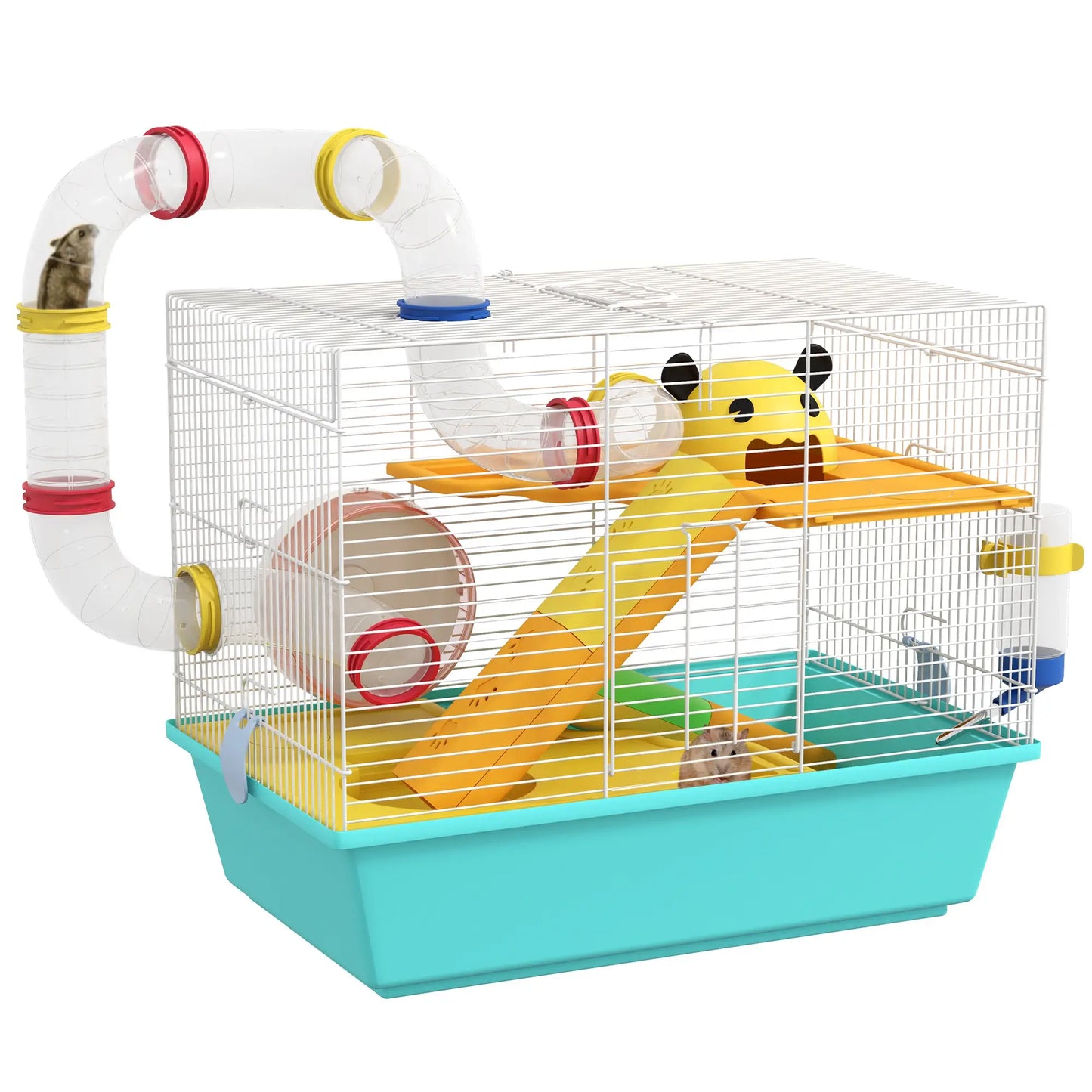 3 Tier Hamster Cage With Tunnels, Water Bottle, Exercise Wheel, 18" x 11" x 15", Light Blue Hamster Cages at Gallery Canada