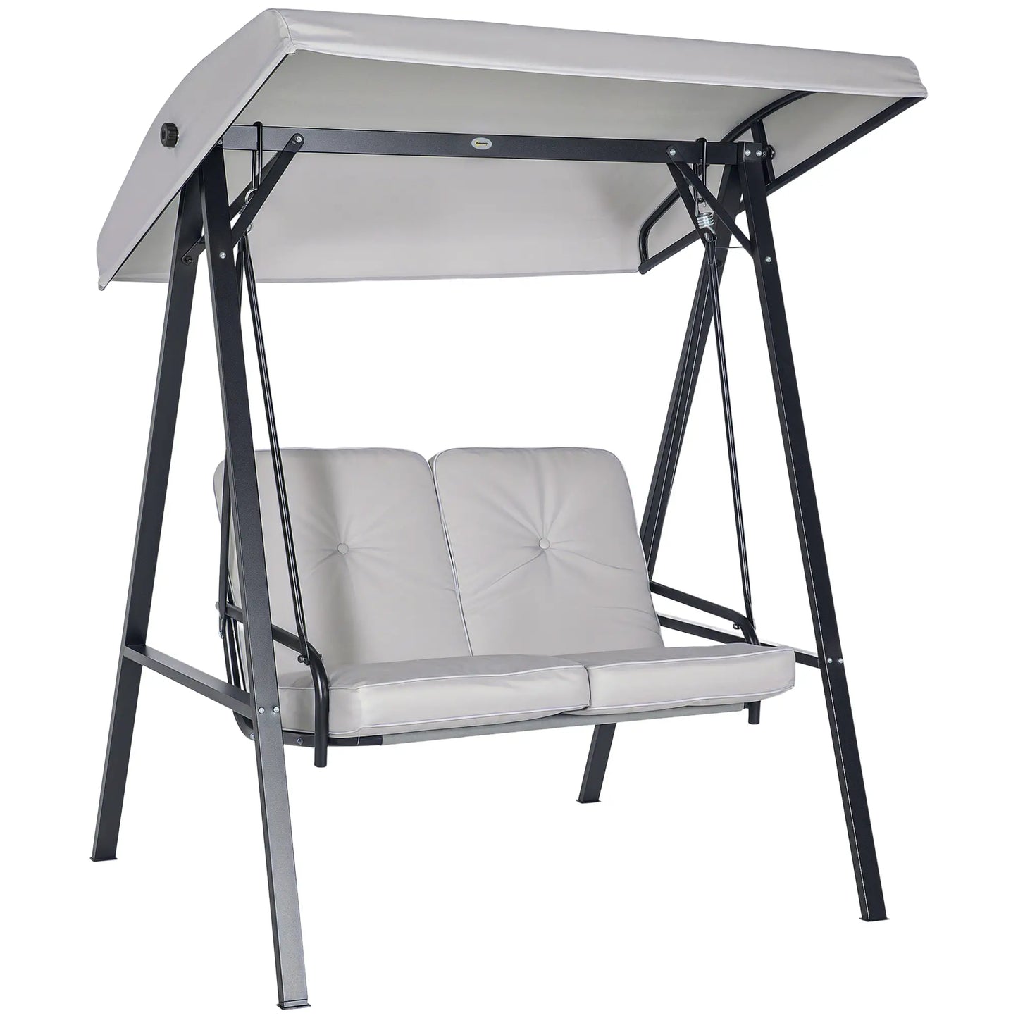 2-Seater Outdoor Porch Swing, Adjustable Canopy, Grey Patio Swings with Stand at Gallery Canada