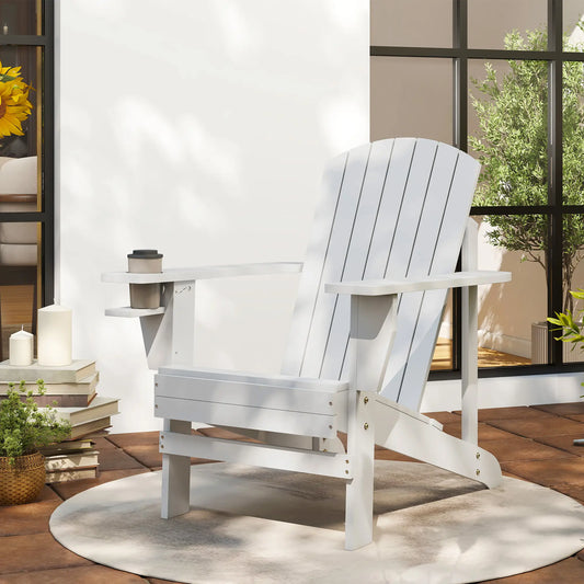 Classic Adirondack Chair, Garden Deck Chair with Cup Holder, White Patio Chairs White at Gallery Canada