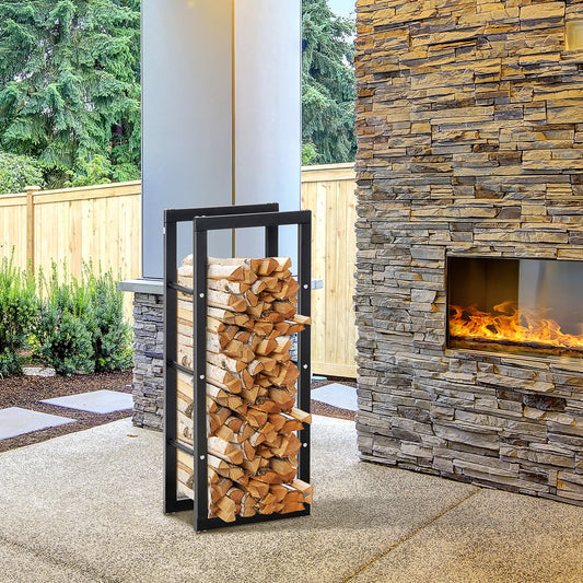 Outdoor Firewood Rack, Log Holder with Handles, 220 lbs. Capacity, 15.7" x 9.8" x 39.4", Black Firewood Racks Black at Gallery Canada