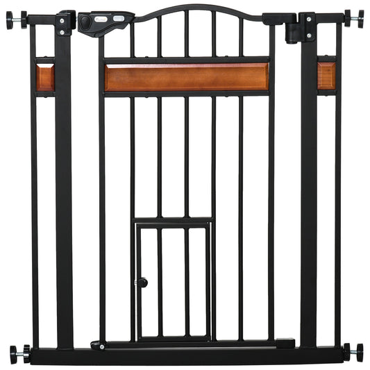 29.1''-31.5'' Extra Wide Dog Gate with Cat Door with Stair Pressure Fit, Auto Close, Double Locking, for Doorways, Hallways, Stairs, Black - Gallery Canada