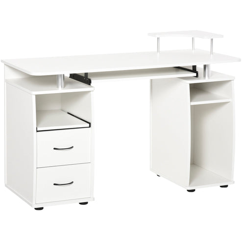 Computer Desk with Keyboard Tray, CPU Stand, Writing Desk with Drawers, Workstation for Home Office, White