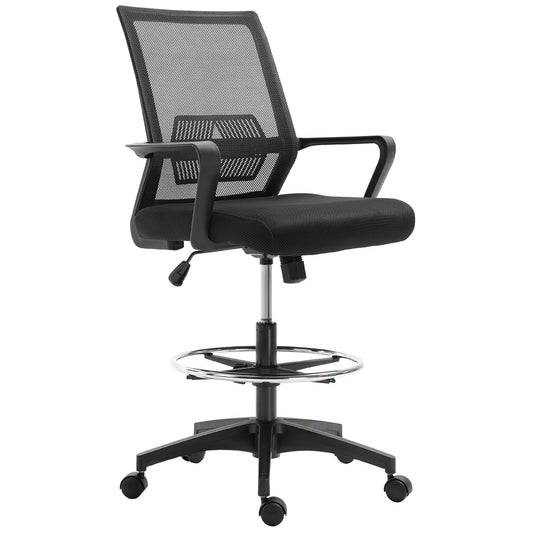 Tall Office Chair, Drafting Chair, Standing Desk Chair with Tilt Function, Adjustable Height and Footrest Ring, Black - Gallery Canada