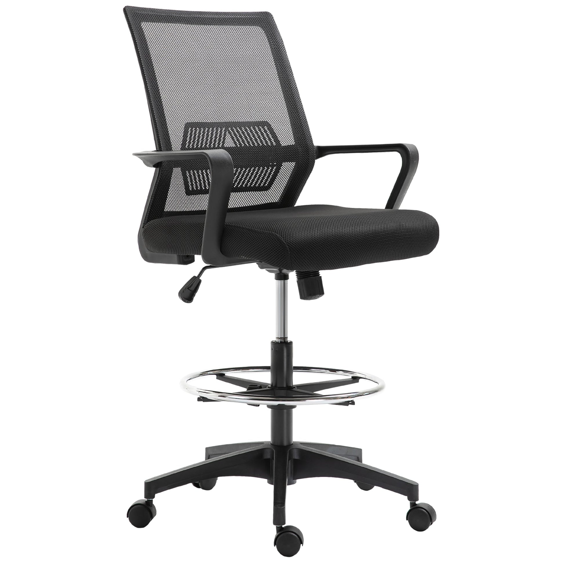 Tall Office Chair, Drafting Chair, Standing Desk Chair with Tilt Function, Adjustable Height and Footrest Ring, Black at Gallery Canada