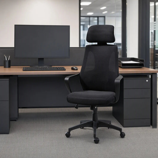 Mesh Office Chair, Adjustable Headrest, Ergonomic Desk Chair, Black Task Chairs Black at Gallery Canada