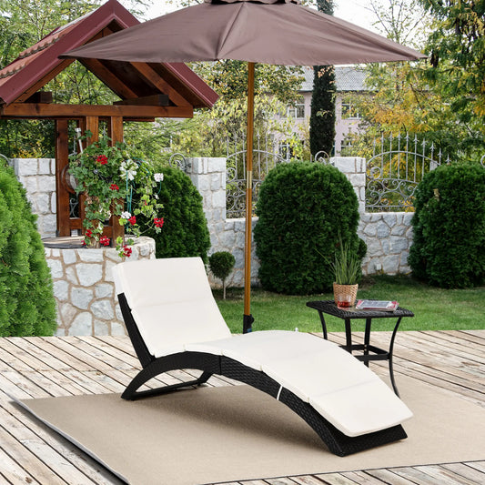 Foldable Rattan Chaise Lounge, Reclining Backrest, PE Wicker, Outdoor, Beige Chaise Loungers Dark Coffee and Cream White at Gallery Canada