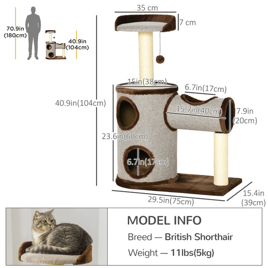 Cat Tree Tower Indoor Cats Climbing Activity Center Kitten Furniture w/ Cat House, Bed, Scratching Post, Hanging Toy, Brown at Gallery Canada